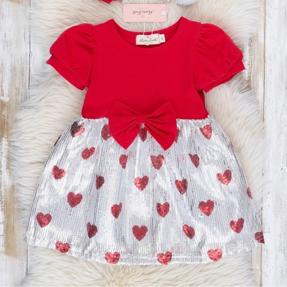 NWT Marie Nicole 3T Girls Silver Sparkle Red Sequin Valentines Day Heart Dress - Picture 1 of 2